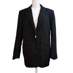 Sag Harbor Womens Black 100% Wool One Button Blazer Jacket Size 10 Vintage